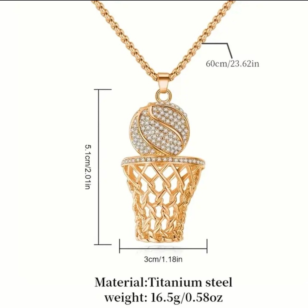 Gold or Silver Basketball Hoop Pendant - Picture 8 of 16
